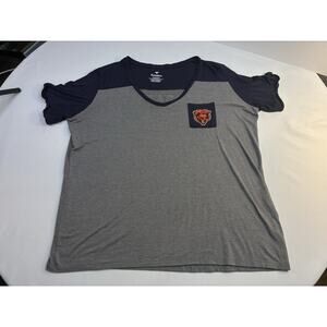 Chicago Bears Women’s Fanatics Logo Tee Gray Navy V-Neck Top Size XXL